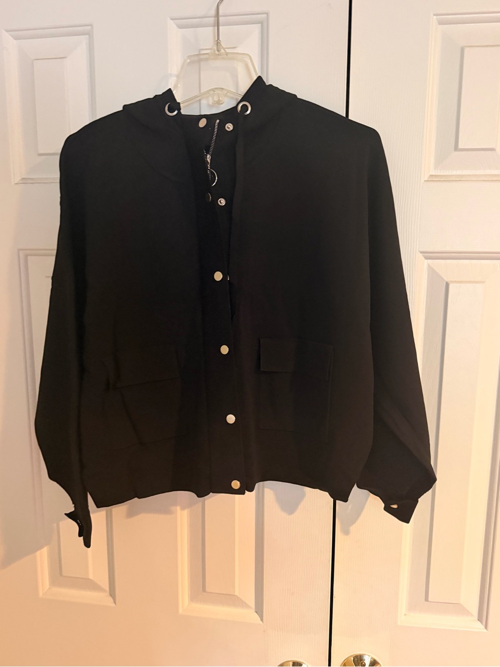 Black Hooded Button-Front Cardigan Sweater